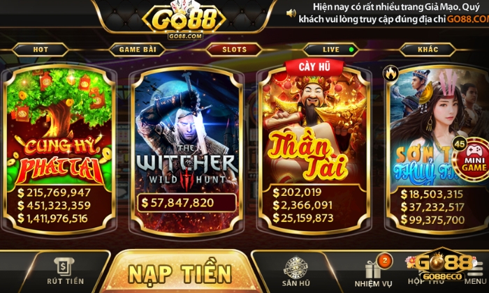 Chọn Game Thần Tài trên giao diện chính